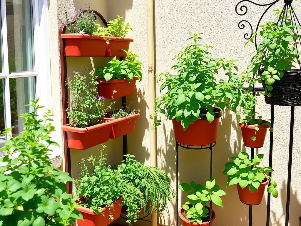 A vertical herb garden with drought-tolerant herbs in a small space A vertical herb garden with drought-tolerant herbs in a small space