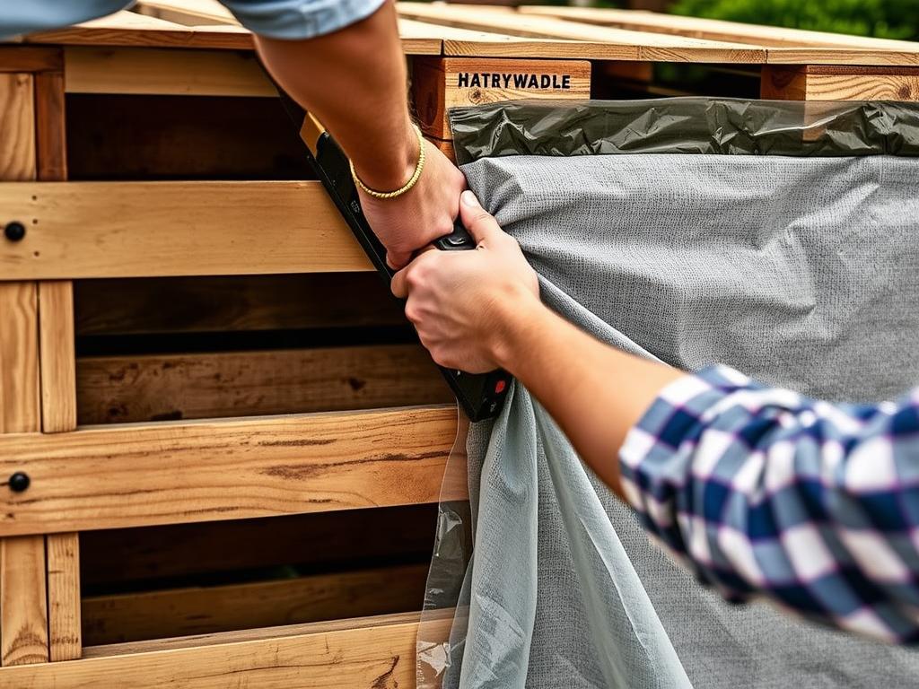Attaching landscape fabric and waterproof barrier to the back of a pallet Attaching landscape fabric and waterproof barrier to the back of a pallet