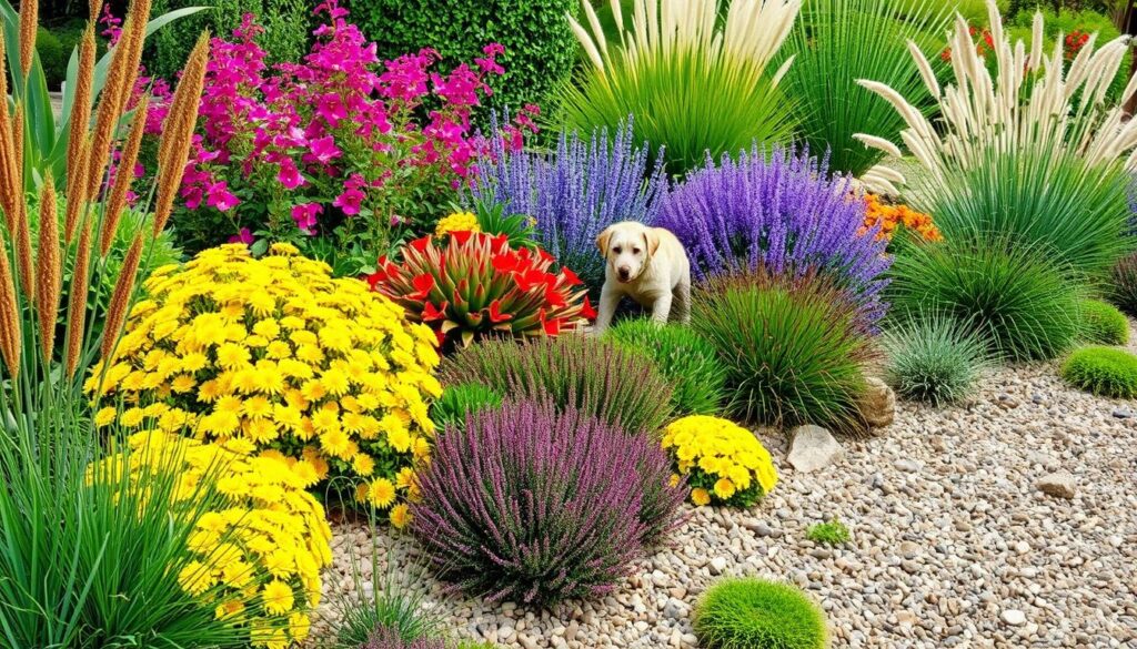 Beautiful xeriscape garden design showing diverse water-saving gardening practices Beautiful xeriscape garden design showing diverse water-saving gardening practices