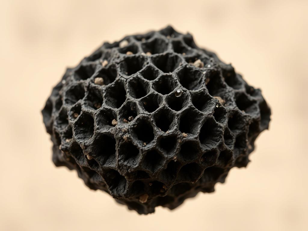 Biochar particles showing porous structure that helps retain water in soil Biochar particles showing porous structure that helps retain water in soil