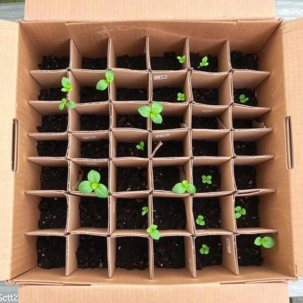 Cardboard box seed starting tray with grid dividers Cardboard box seed starting tray with grid dividers