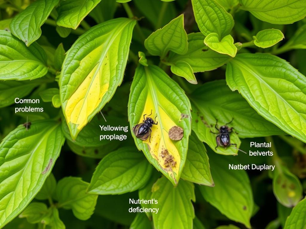Close-up of plant leaves showing common problems like yellowing and pest damage Close-up of plant leaves showing common problems like yellowing and pest damage