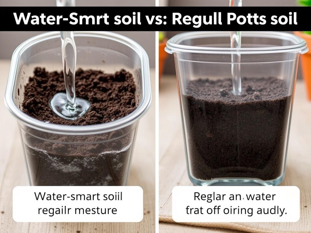 Comparison of water-smart soil with regular potting soil showing water retention Comparison of water-smart soil with regular potting soil showing water retention