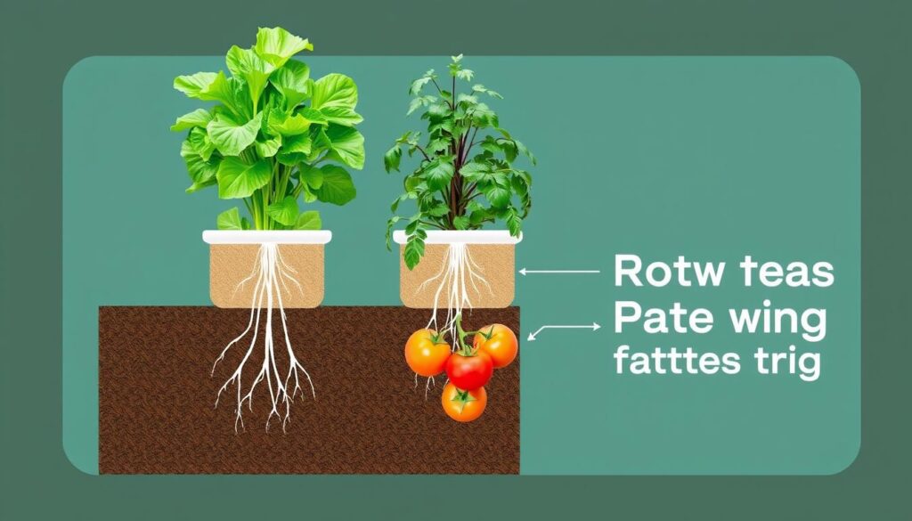 Cross-section of vertical garden containers showing different root depths Cross-section of vertical garden containers showing different root depths