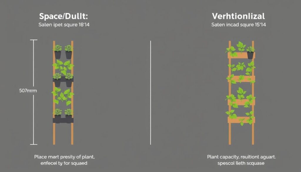 Diagram comparing space utilization between vertical and traditional gardening methods Diagram comparing space utilization between vertical and traditional gardening methods