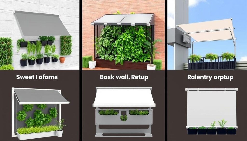 Different shade cover designs for various vertical garden configurations Different shade cover designs for various vertical garden configurations