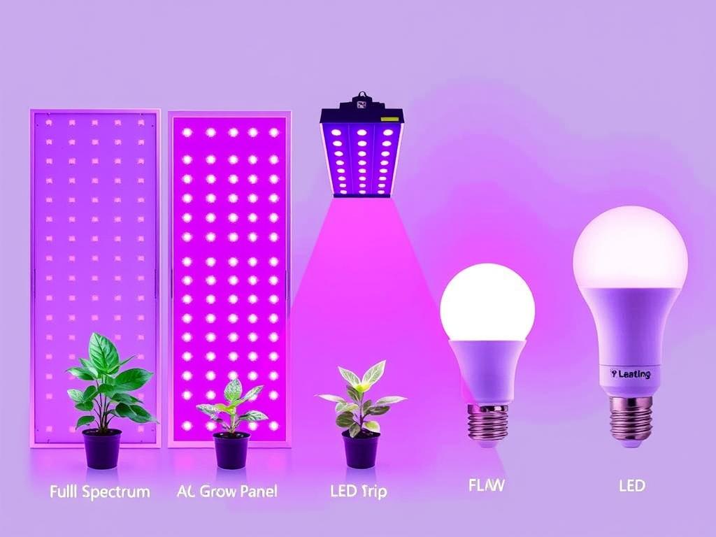 Different types of LED grow lights for indoor vertical garden with hydroponics Different types of LED grow lights for indoor vertical garden with hydroponics