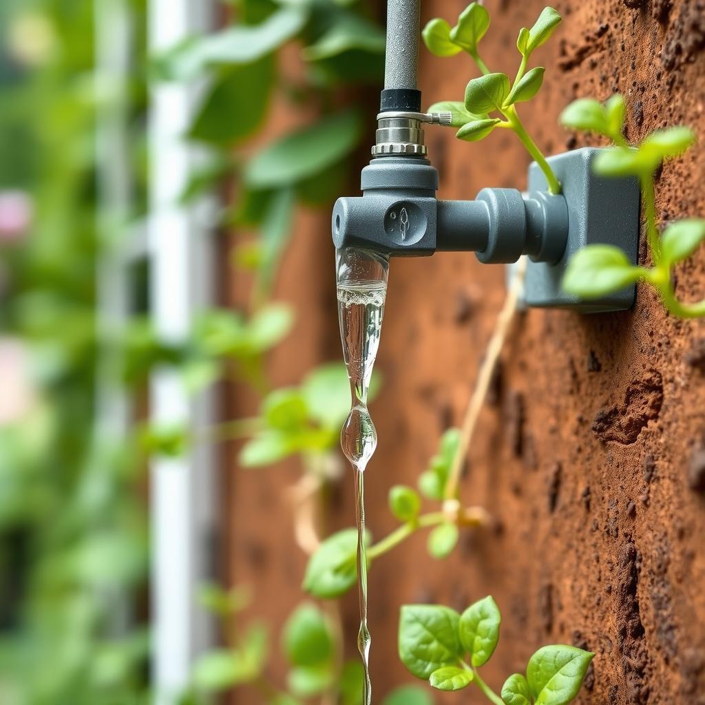 Drip irrigation system on a vertical garden wall Drip irrigation system on a vertical garden wall