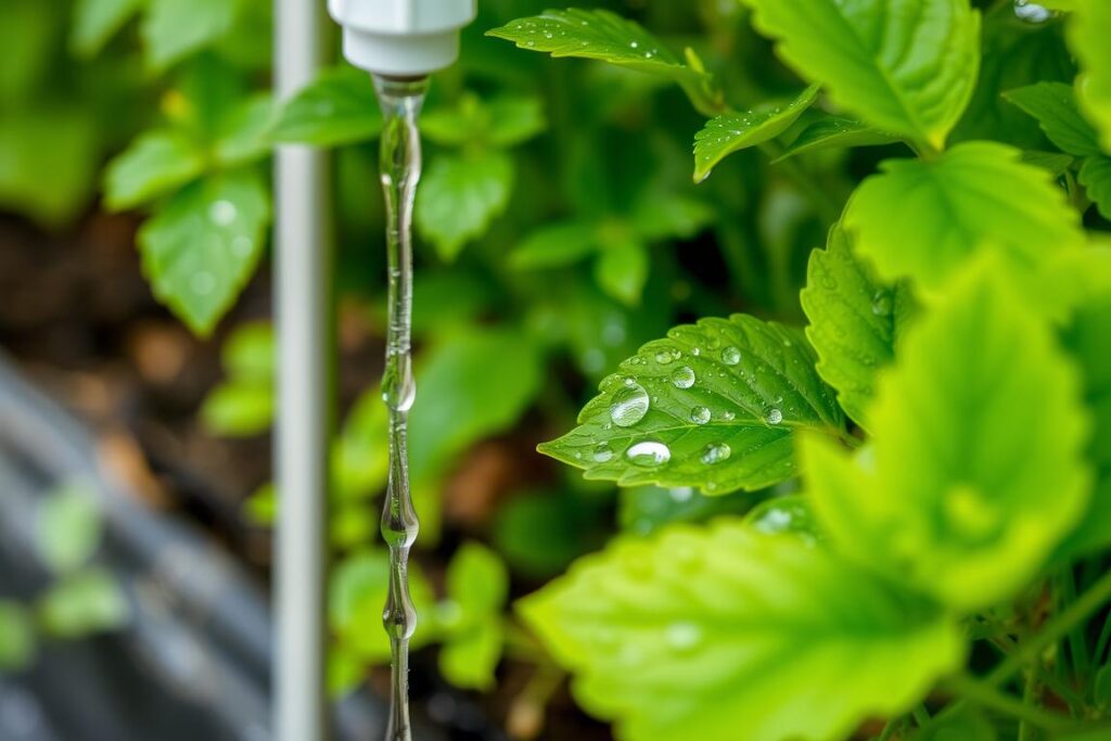 Drip irrigation system watering a vertical garden Drip irrigation system watering a vertical garden