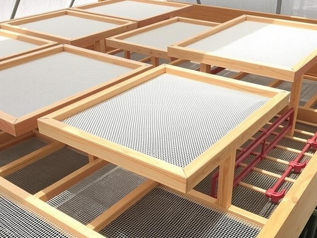 Drying trays with mesh screens for an inexpensive solar dehydrator Drying trays with mesh screens for an inexpensive solar dehydrator