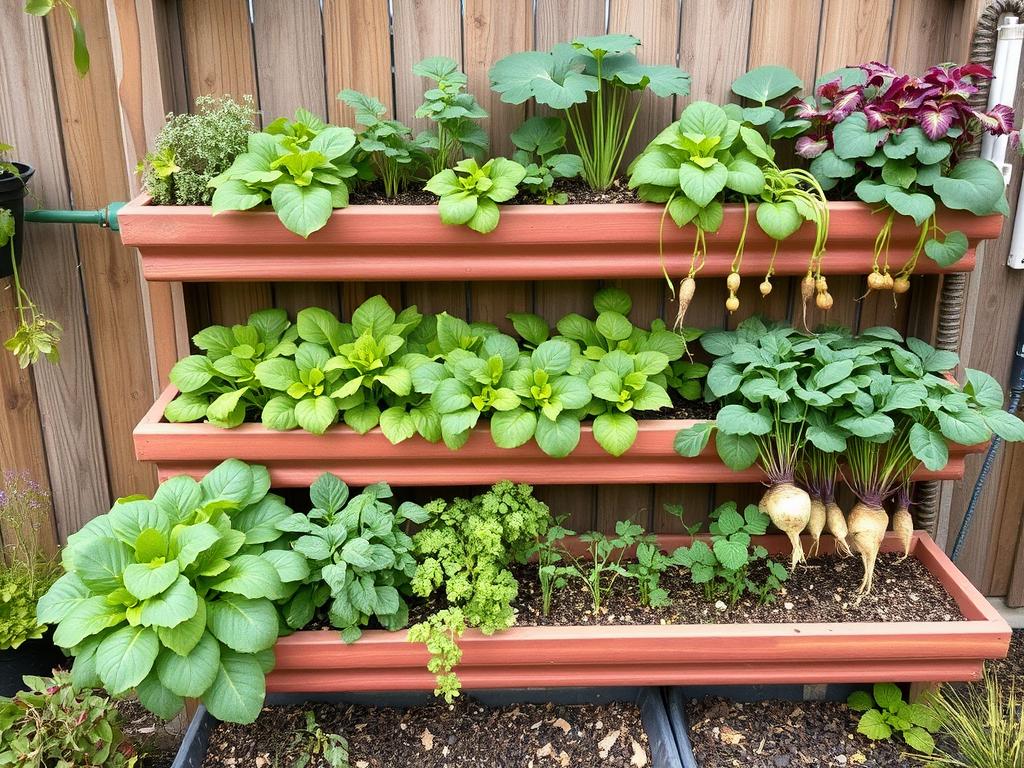 Fall vertical garden in dry climate with cool-season vegetables Fall vertical garden in dry climate with cool-season vegetables