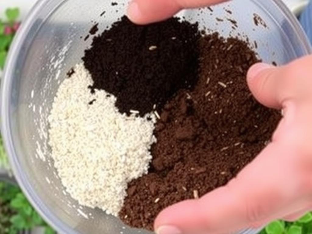 Hands mixing custom soil for gutter garden Hands mixing custom soil for gutter garden