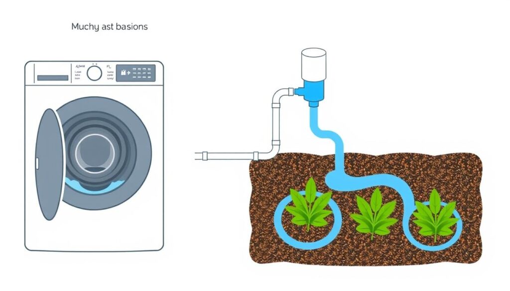 Laundry-to-landscape greywater system diagram showing basic components Laundry-to-landscape greywater system diagram showing basic components