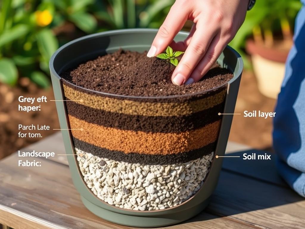 Layering soil and gravel in a self-watering container for drought-prone areas Layering soil and gravel in a self-watering container for drought-prone areas