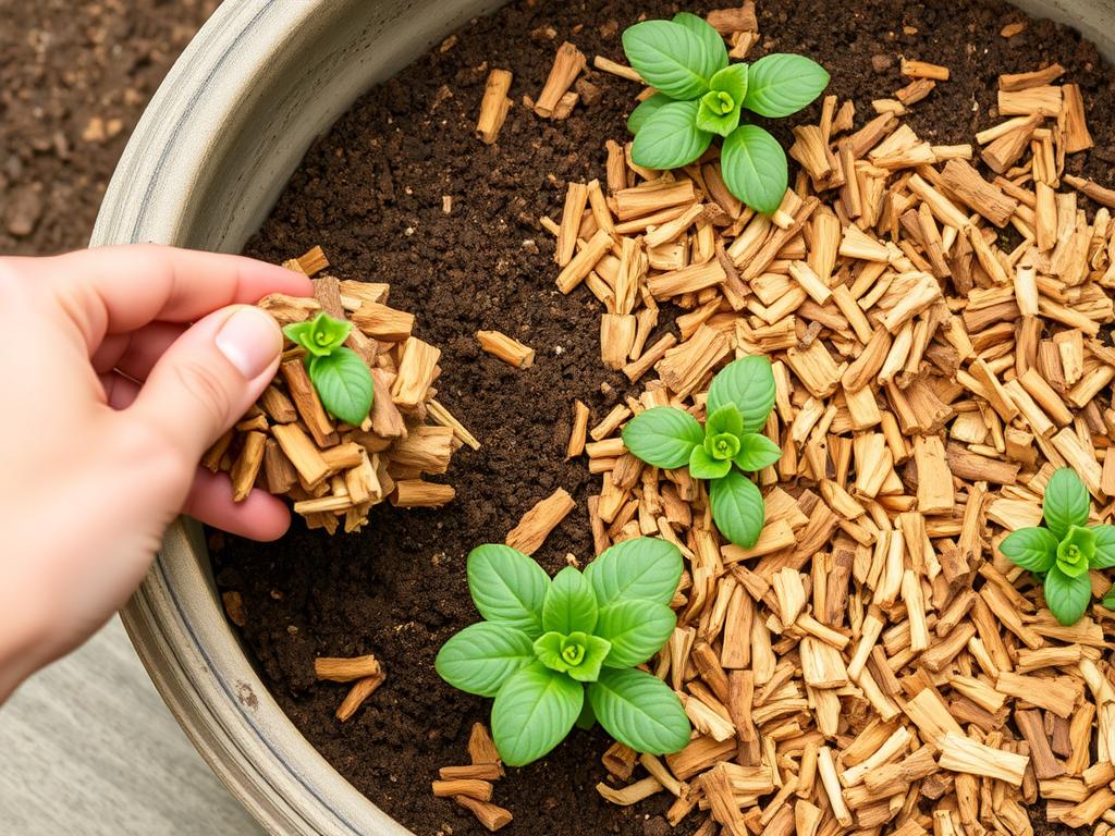 Mulching a self-watering container for drought-prone areas Mulching a self-watering container for drought-prone areas