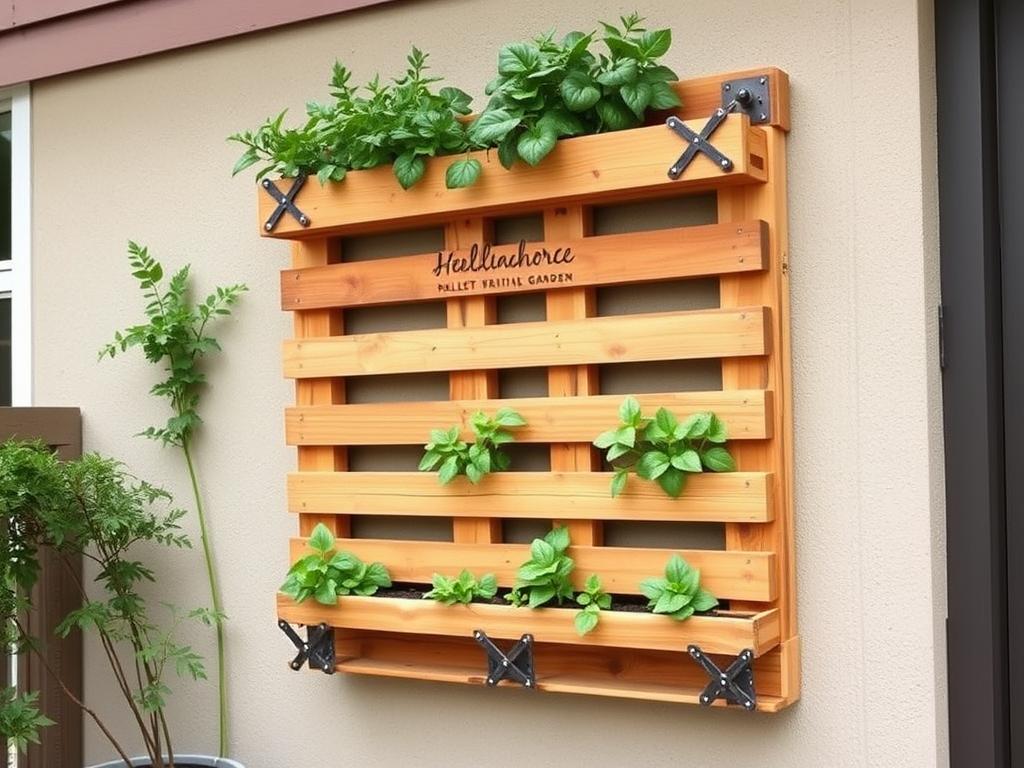 Pallet garden mounted vertically on a wall with L-brackets Pallet garden mounted vertically on a wall with L-brackets