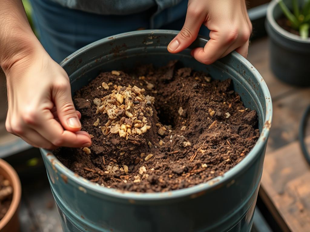 Person mixing custom soil for a living garden wall Person mixing custom soil for a living garden wall