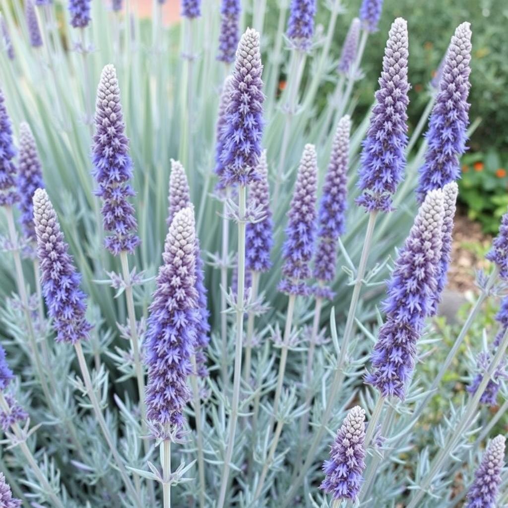 Russian sage with silver foliage and purple-blue flower spikes Russian sage with silver foliage and purple-blue flower spikes
