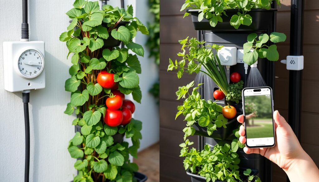 Side-by-side comparison of irrigation timers vs smart watering systems in a vertical garden Side-by-side comparison of irrigation timers vs smart watering systems in a vertical garden
