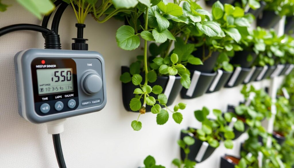 Smart irrigation system with timer and moisture sensors for vertical garden Smart irrigation system with timer and moisture sensors for vertical garden