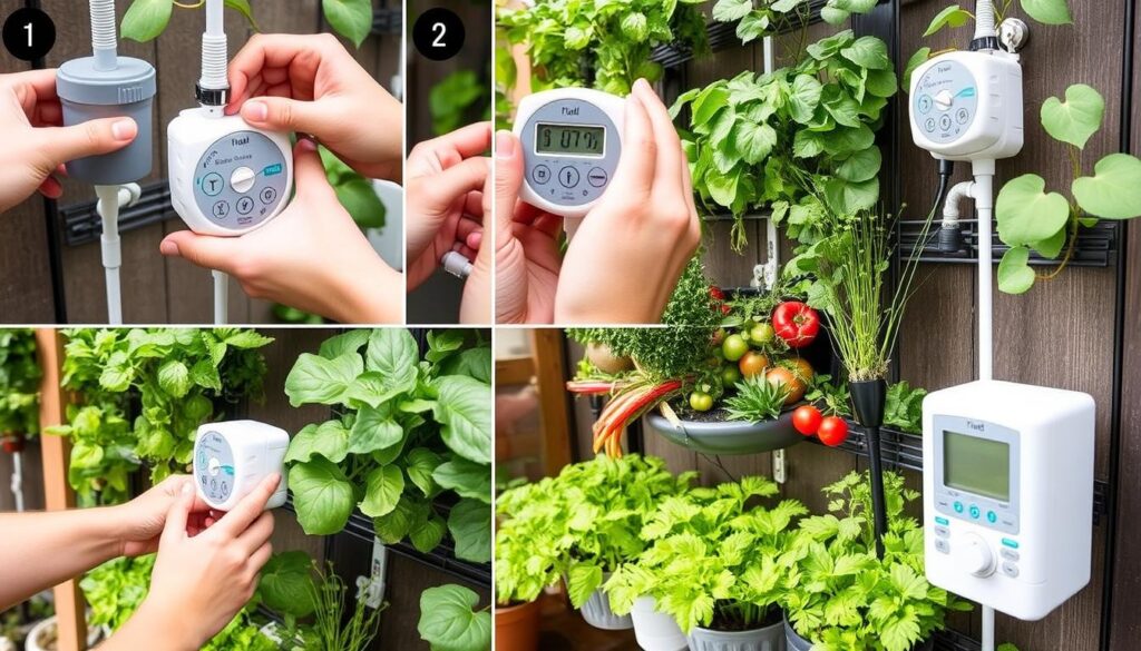 Step-by-step installation of irrigation timer in a vertical garden setup Step-by-step installation of irrigation timer in a vertical garden setup