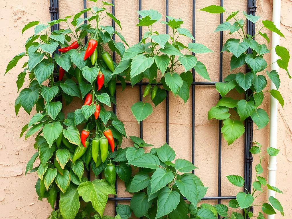 Summer vertical garden in dry climate with shade cloth and heat-tolerant plants Summer vertical garden in dry climate with shade cloth and heat-tolerant plants