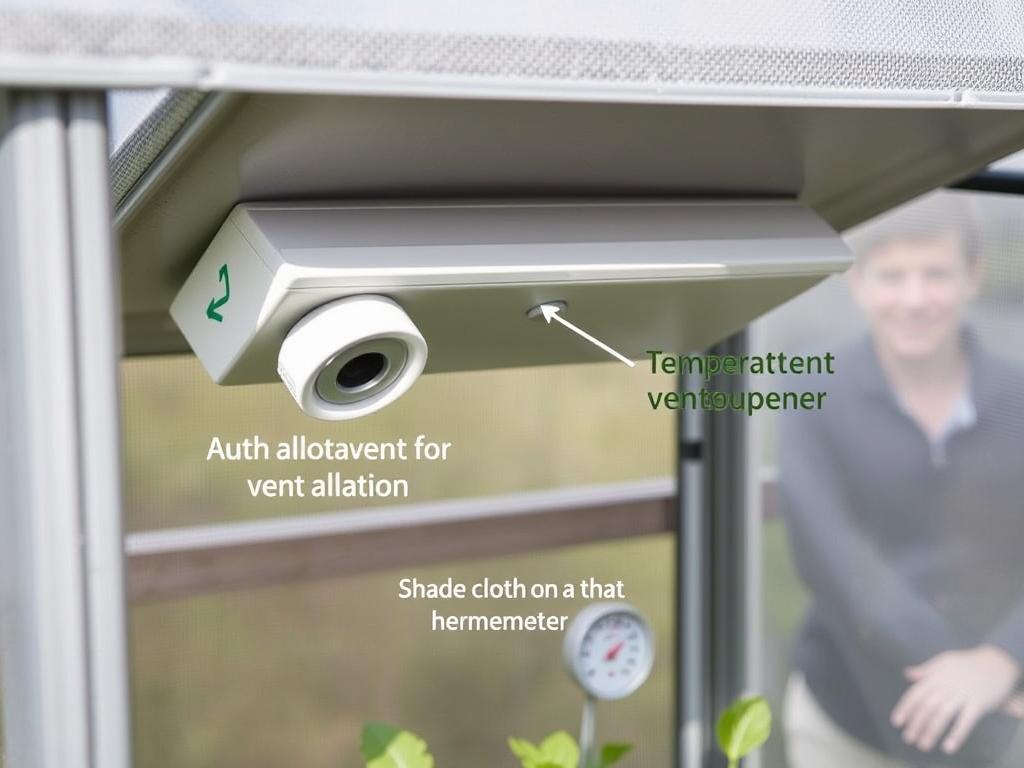 Temperature management in a mini greenhouse cold frame showing ventilation and shade cloth Temperature management in a mini greenhouse cold frame showing ventilation and shade cloth