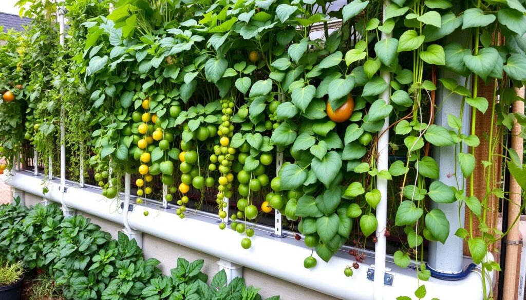 Thriving vertical garden with efficient irrigation system showing irrigation timers vs smart watering systems Thriving vertical garden with efficient irrigation system showing irrigation timers vs smart watering systems