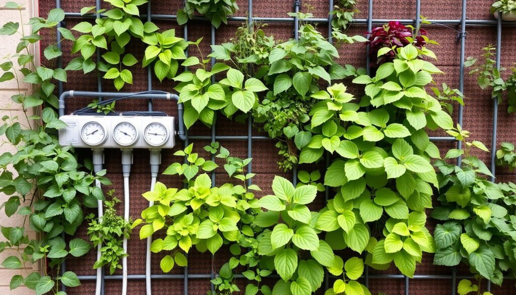 Thriving water-smart vertical garden with efficient irrigation system Thriving water-smart vertical garden with efficient irrigation system