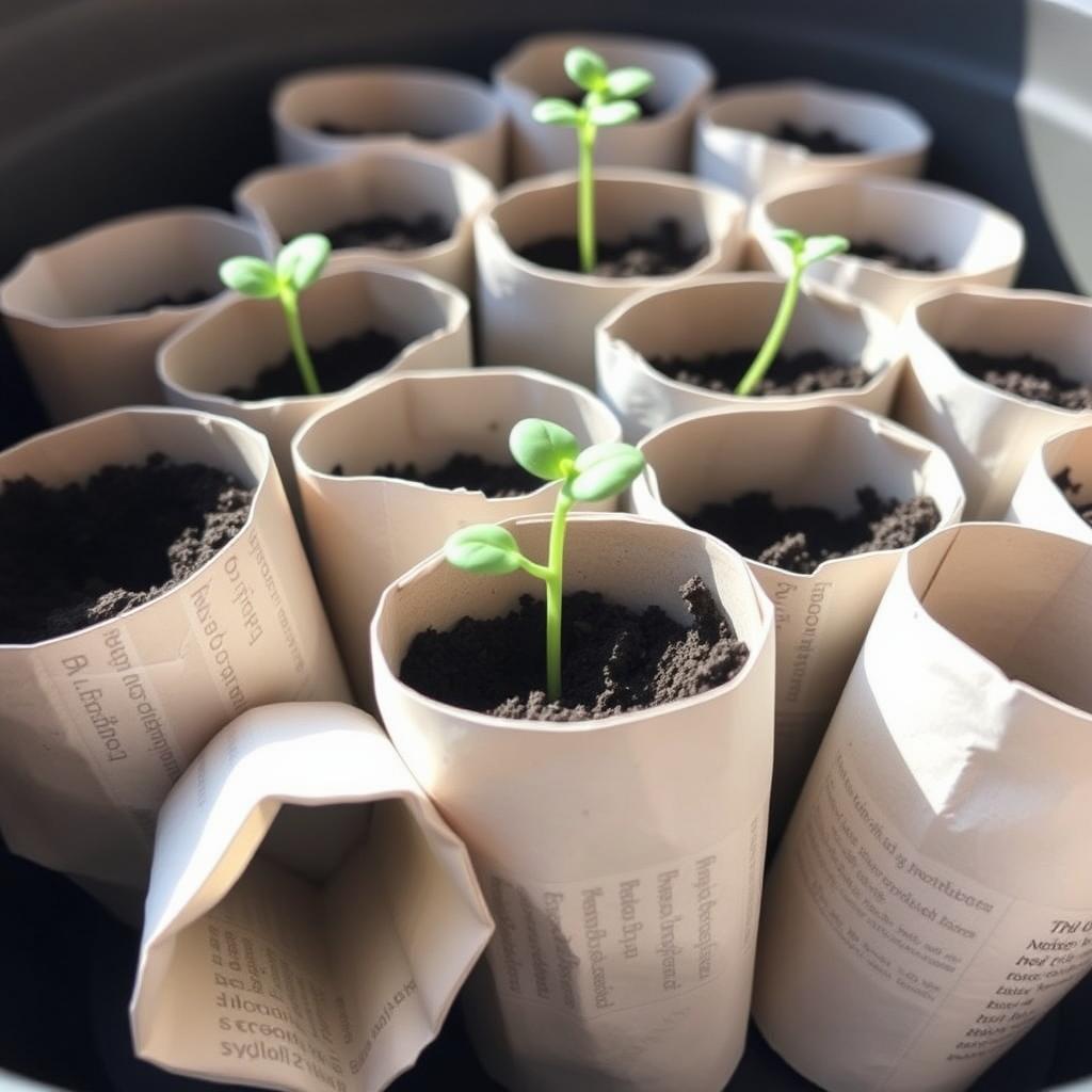 Toilet paper roll seed starters with seedlings growing Toilet paper roll seed starters with seedlings growing