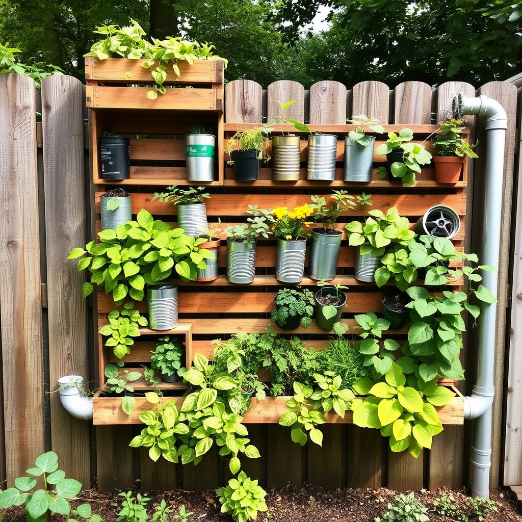 Upcycled materials used to create a living wall Upcycled materials used to create a living wall