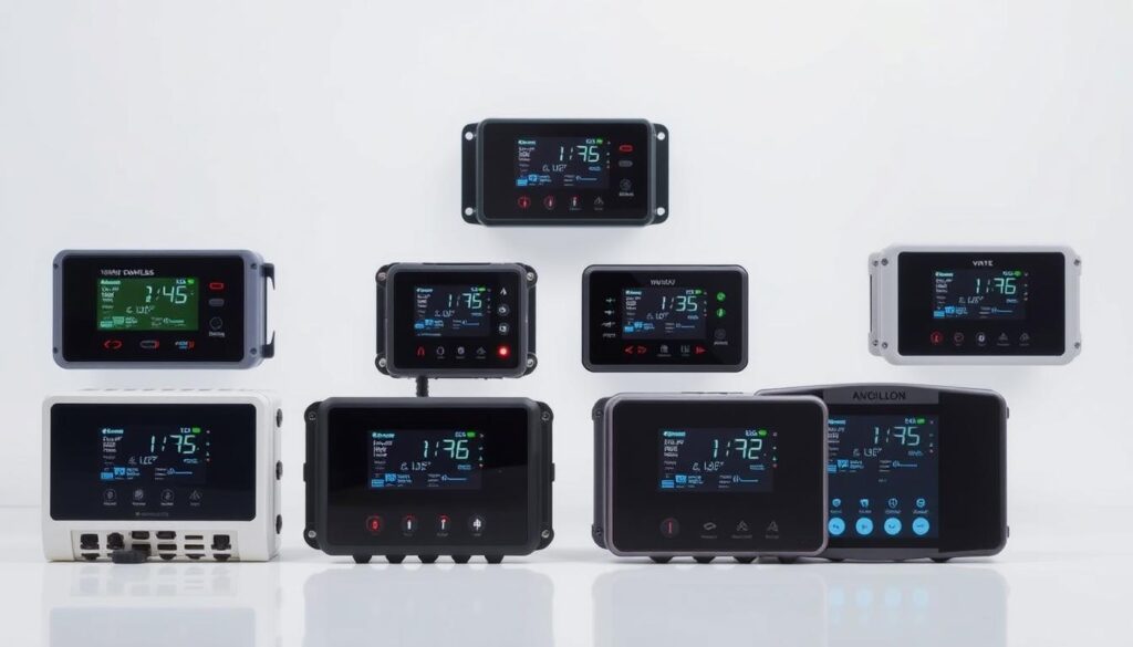 Various smart watering system controllers displayed side by side Various smart watering system controllers displayed side by side