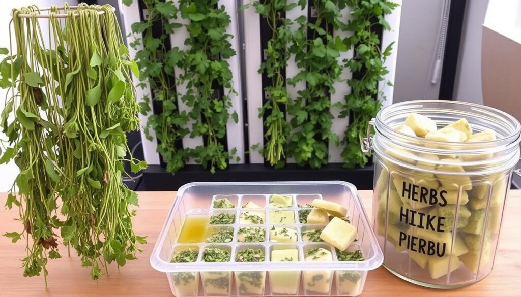 Various ways to preserve herbs from a vertical garden including drying and freezing Various ways to preserve herbs from a vertical garden including drying and freezing