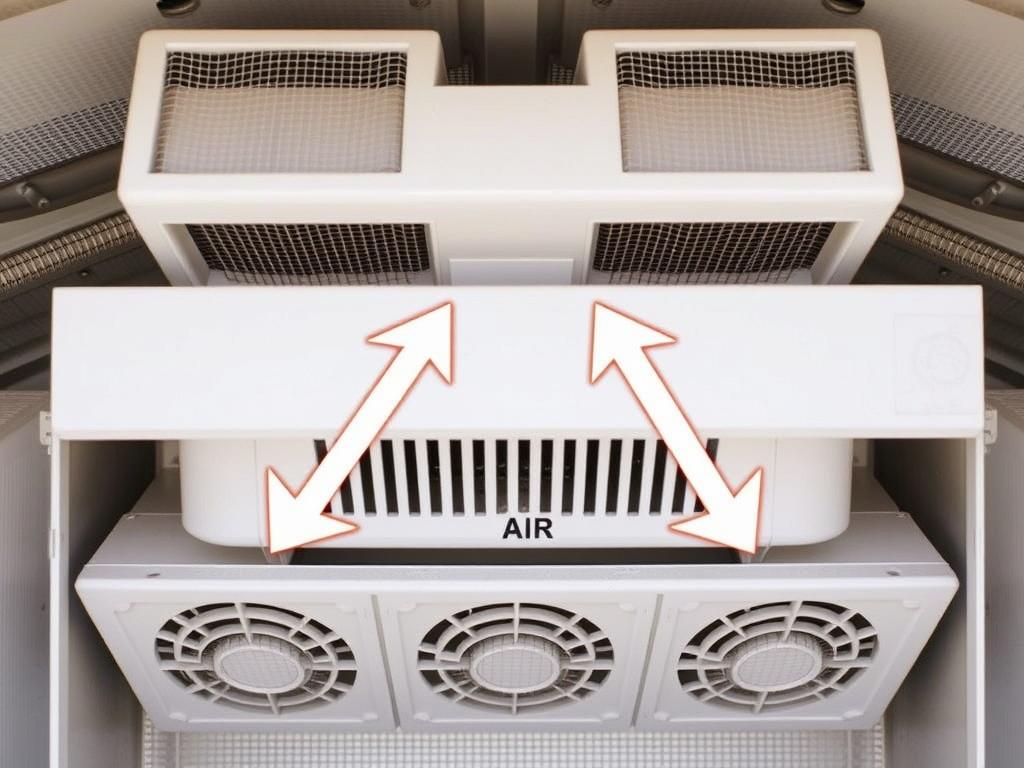 Ventilation system of an inexpensive solar dehydrator showing air intake and exhaust vents Ventilation system of an inexpensive solar dehydrator showing air intake and exhaust vents
