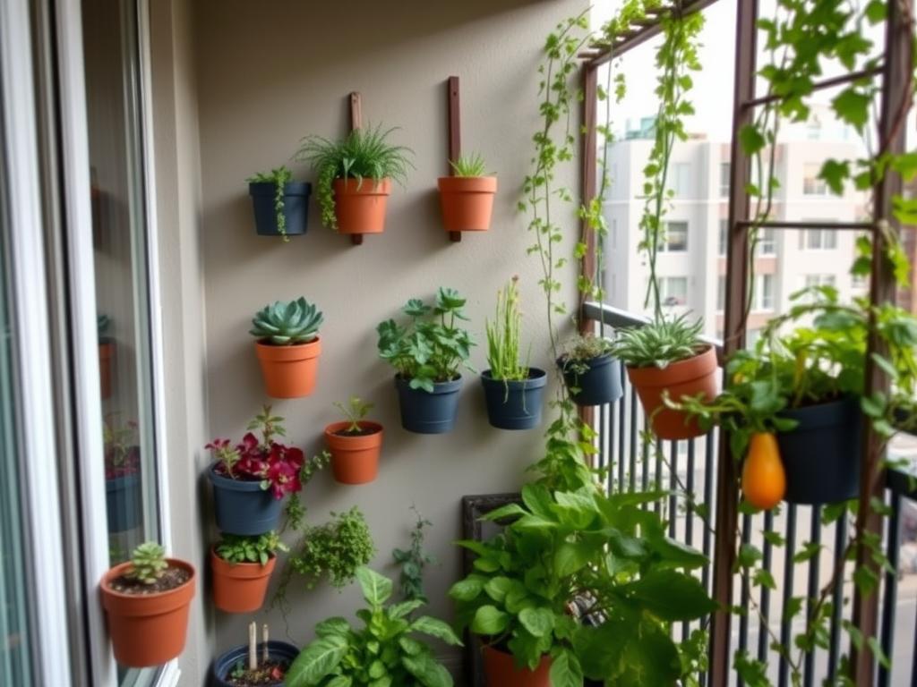 Vertical drought-resistant garden setup on a small balcony Vertical drought-resistant garden setup on a small balcony