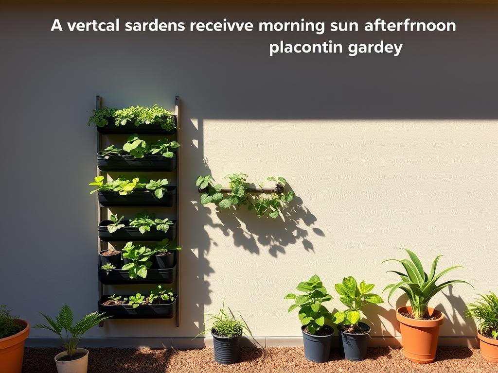 Vertical garden positioned to create optimal microclimate with morning sun and afternoon shade Vertical garden positioned to create optimal microclimate with morning sun and afternoon shade