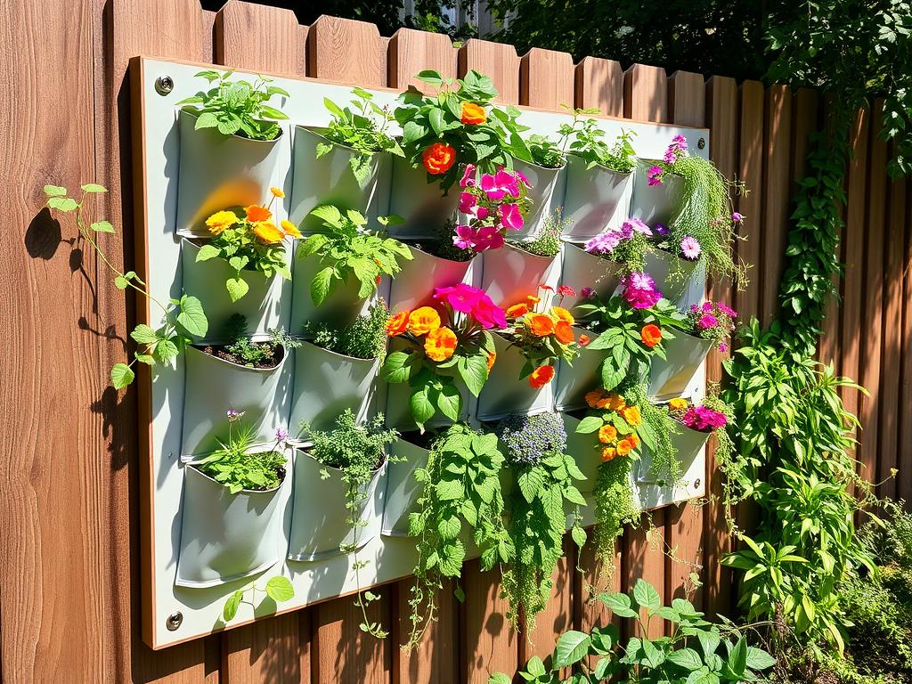 Wall panel vertical garden with flowering plants and herbs Wall panel vertical garden with flowering plants and herbs