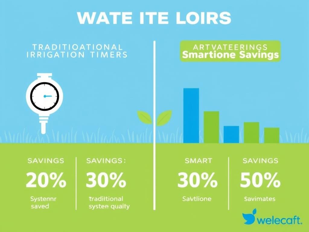 Water efficiency comparison chart showing irrigation timers vs smart watering systems Water efficiency comparison chart showing irrigation timers vs smart watering systems