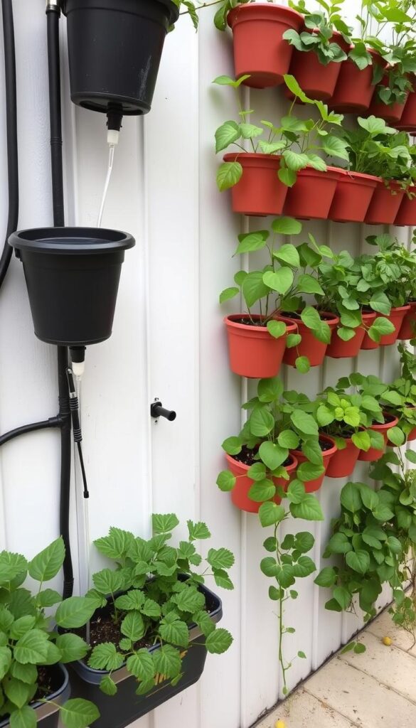 Water-efficient vertical garden system with drip irrigation Water-efficient vertical garden system with drip irrigation