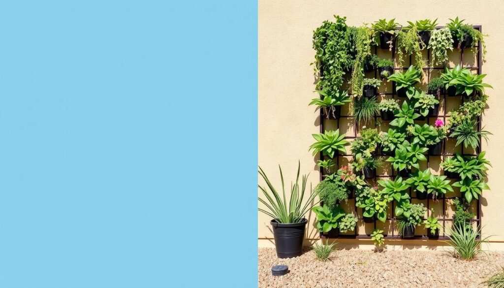 Water-efficient vertical garden system with recycling irrigation in an arid environment Water-efficient vertical garden system with recycling irrigation in an arid environment