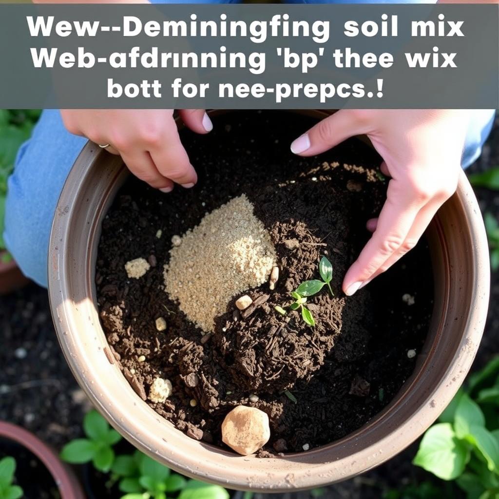 Well-draining soil mix being prepared for drought-tolerant herbs Well-draining soil mix being prepared for drought-tolerant herbs
